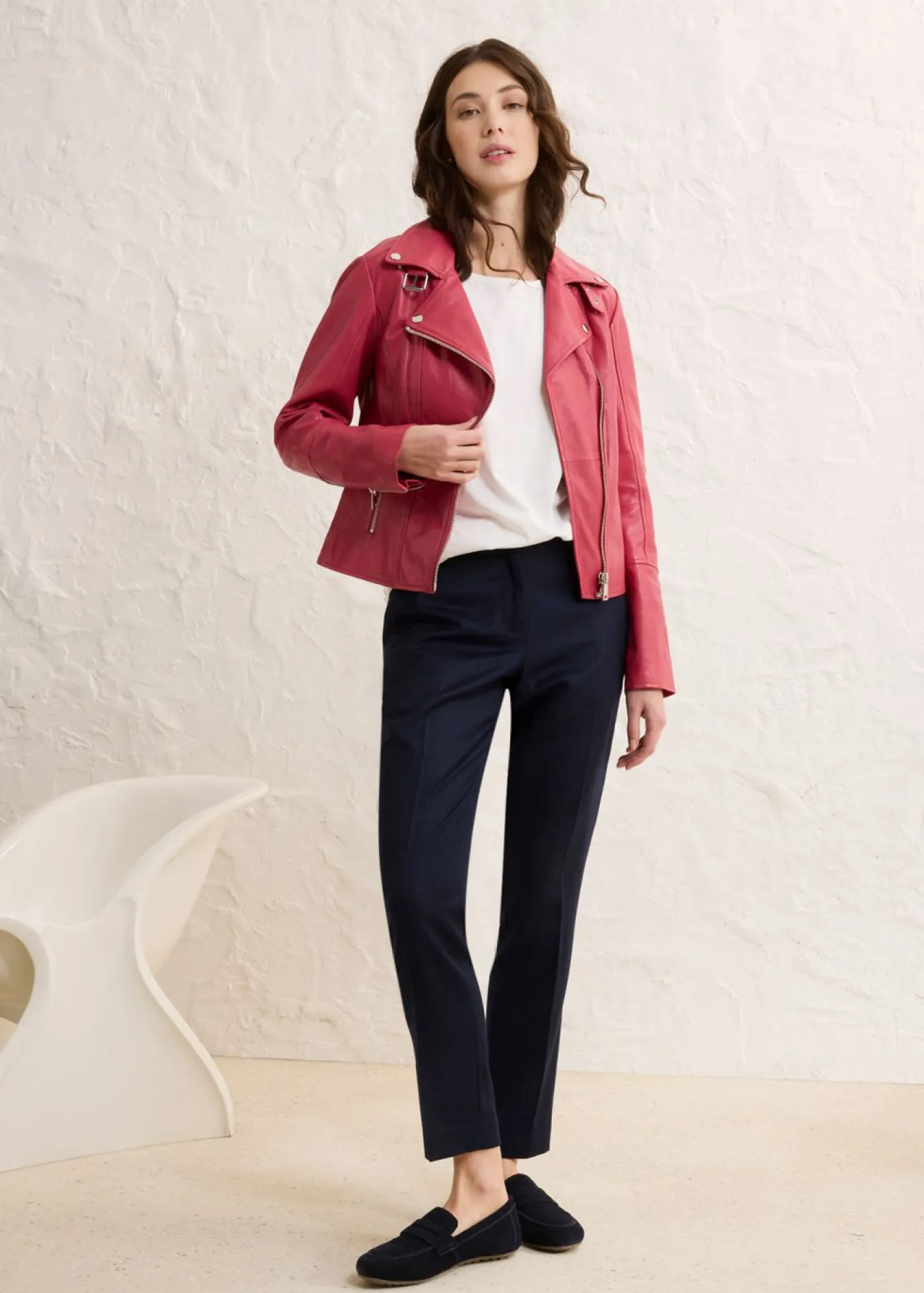 Best Cazadora motera de napa Mujer Premium|Chaquetas Y Abrigos