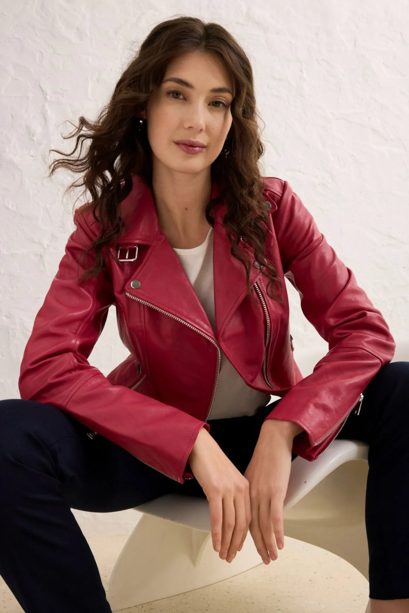 Best Cazadora motera de napa Mujer Premium|Chaquetas Y Abrigos