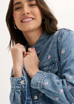 Hot Cazadora vaquera con bordado de flores Mujer Chaquetas Y Abrigos|Novedades