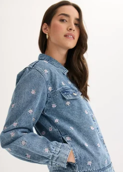 Hot Cazadora vaquera con bordado de flores Mujer Chaquetas Y Abrigos|Novedades