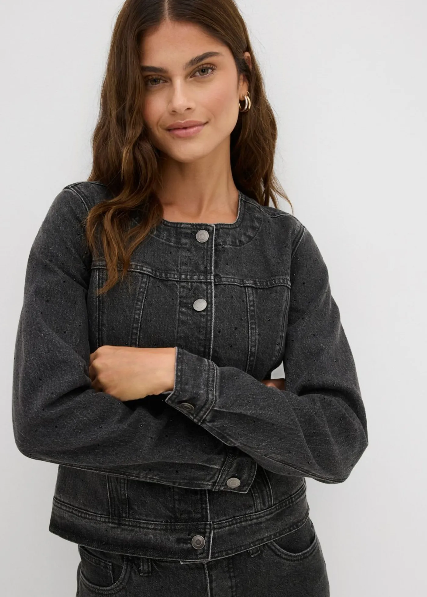 Best Cazadora vaquera con piedras brillantes Mujer Chaquetas Y Abrigos