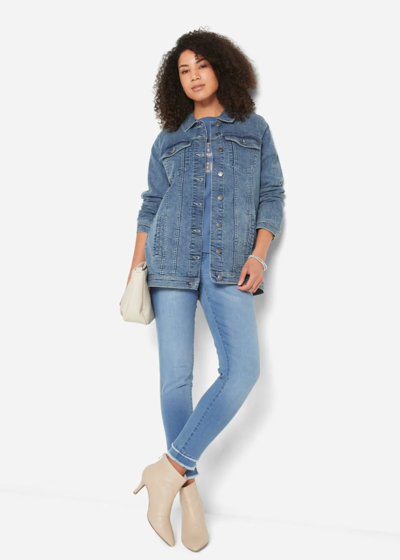 Best Cazadora vaquera elástica con corte boyfriend Mujer Chaquetas Y Abrigos