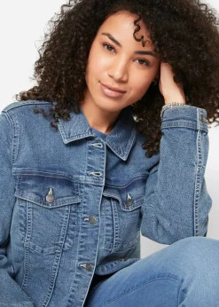 Best Cazadora vaquera elástica con corte boyfriend Mujer Chaquetas Y Abrigos