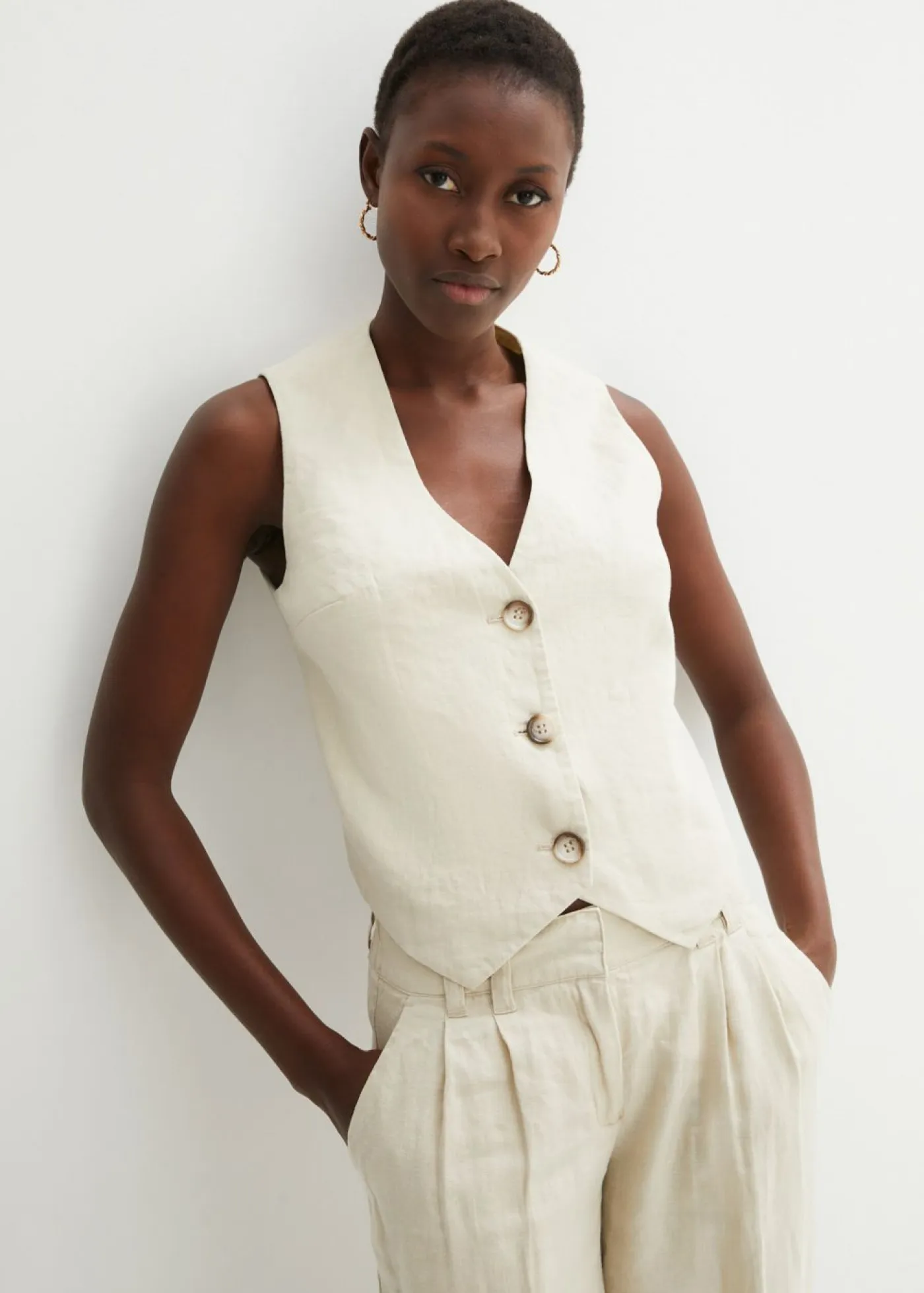Online Chaleco de lino puro Mujer Premium|Chaquetas Y Abrigos