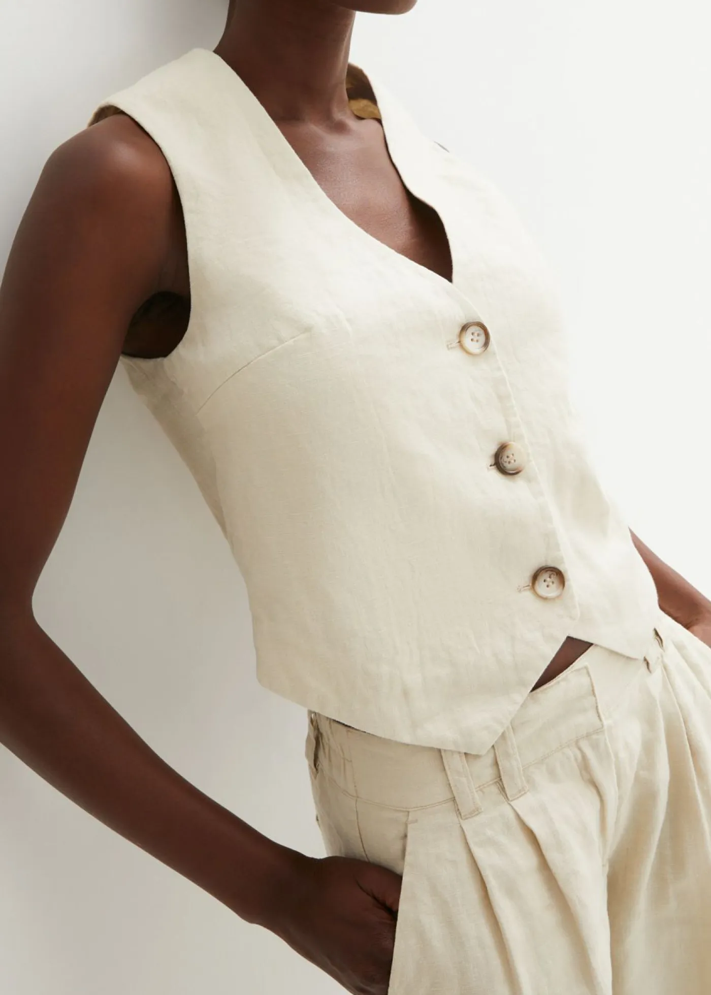 Online Chaleco de lino puro Mujer Premium|Chaquetas Y Abrigos