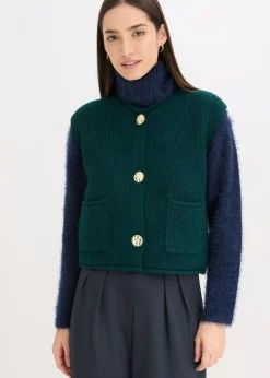 New Chaleco de punto con botones decorativos Mujer Chaquetas Y Abrigos|Ropa De Punto
