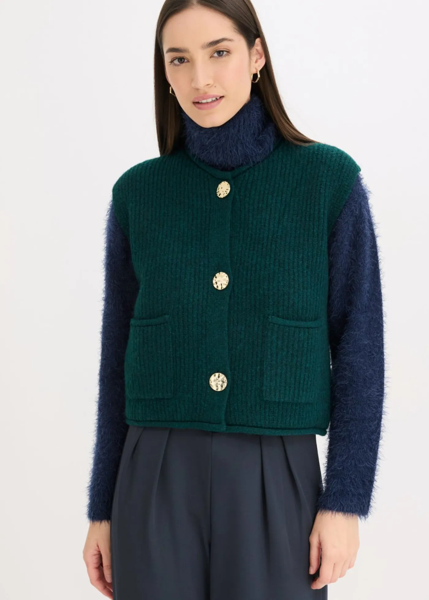 New Chaleco de punto con botones decorativos Mujer Chaquetas Y Abrigos|Ropa De Punto