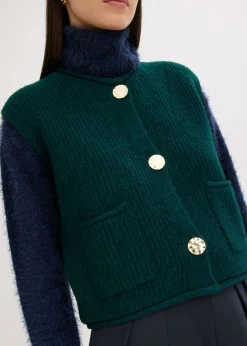 New Chaleco de punto con botones decorativos Mujer Chaquetas Y Abrigos|Ropa De Punto