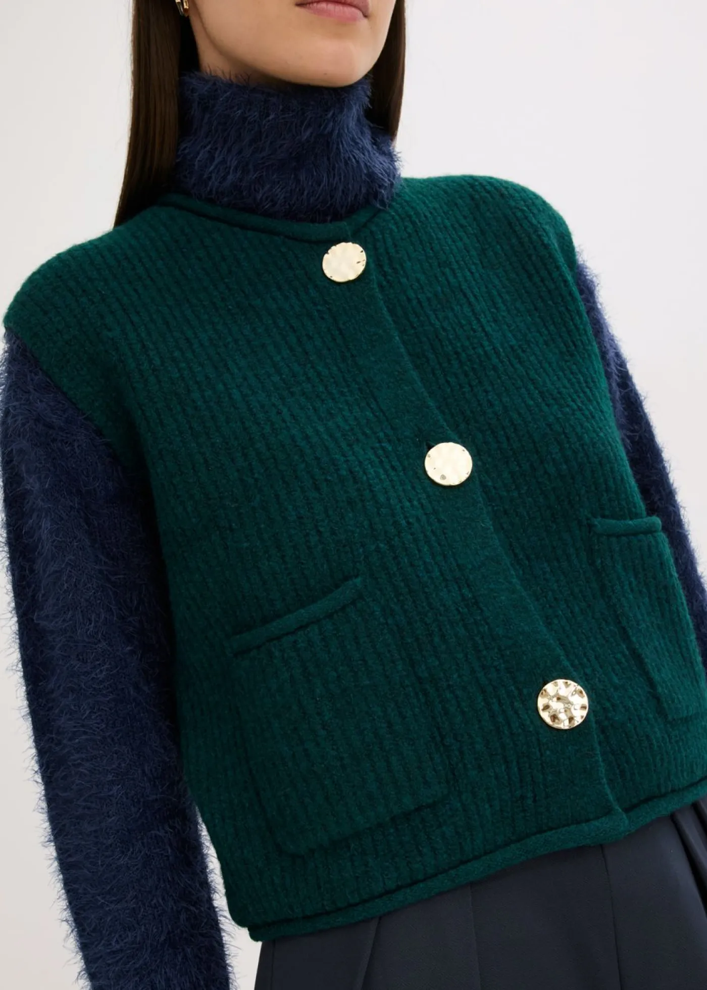 New Chaleco de punto con botones decorativos Mujer Chaquetas Y Abrigos|Ropa De Punto