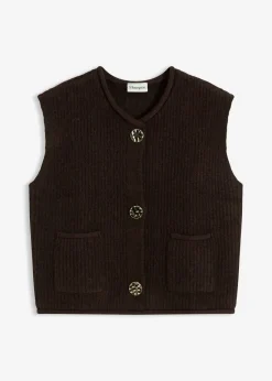 Hot Chaleco de punto con botones decorativos Mujer Chaquetas Y Abrigos|Ropa De Punto