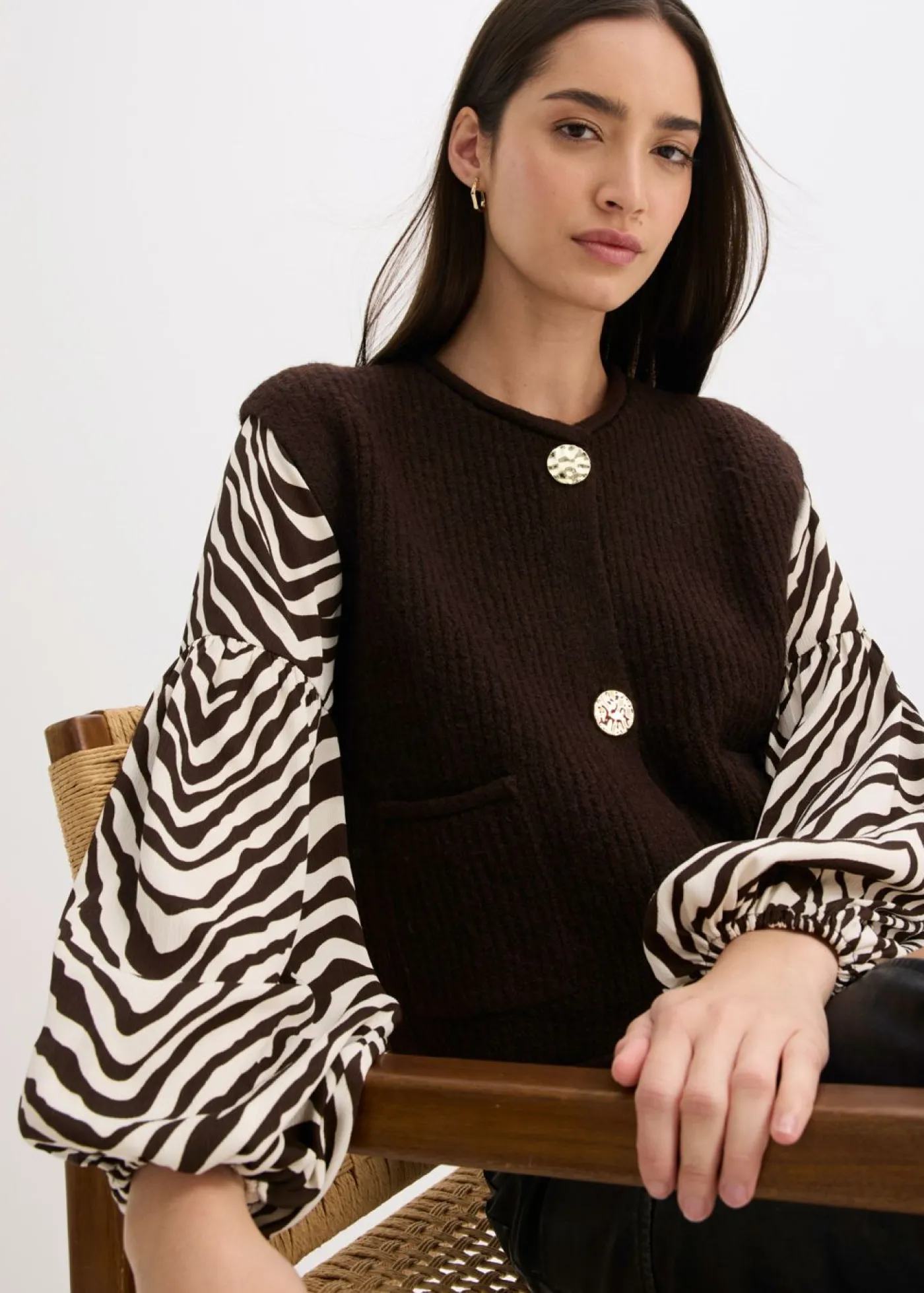 Hot Chaleco de punto con botones decorativos Mujer Chaquetas Y Abrigos|Ropa De Punto