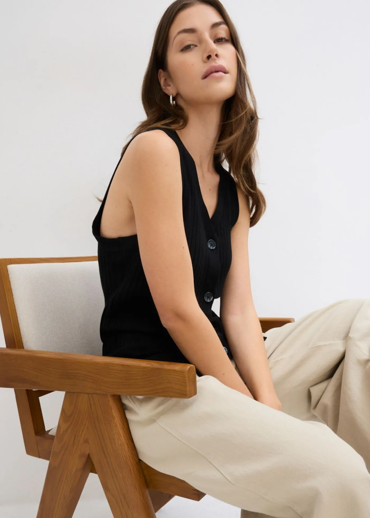 Clearance Chaleco de punto de canalé Mujer Chaquetas Y Abrigos|Novedades