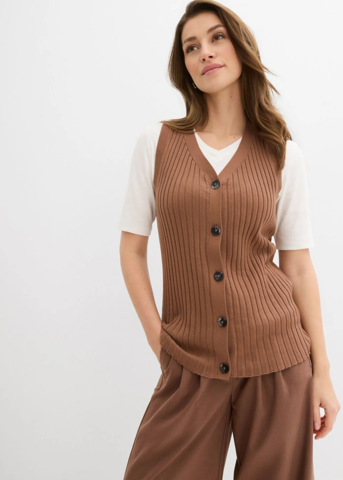 Discount Chaleco de punto de canalé Mujer Chaquetas Y Abrigos|Novedades