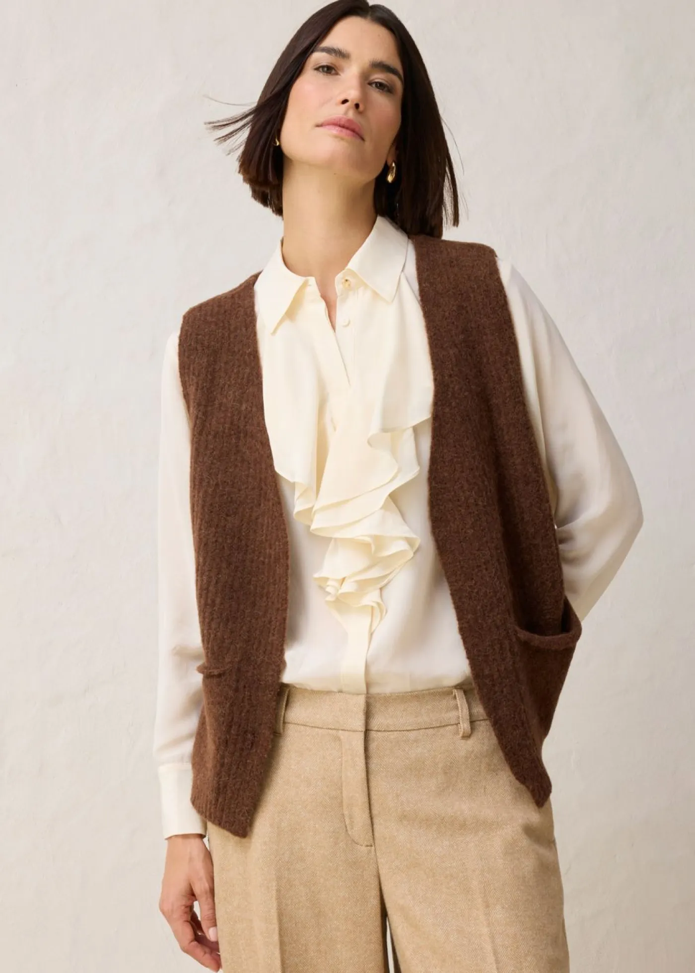 Chaleco de punto grueso con lana de alpaca Mujer Premium|Jerséis