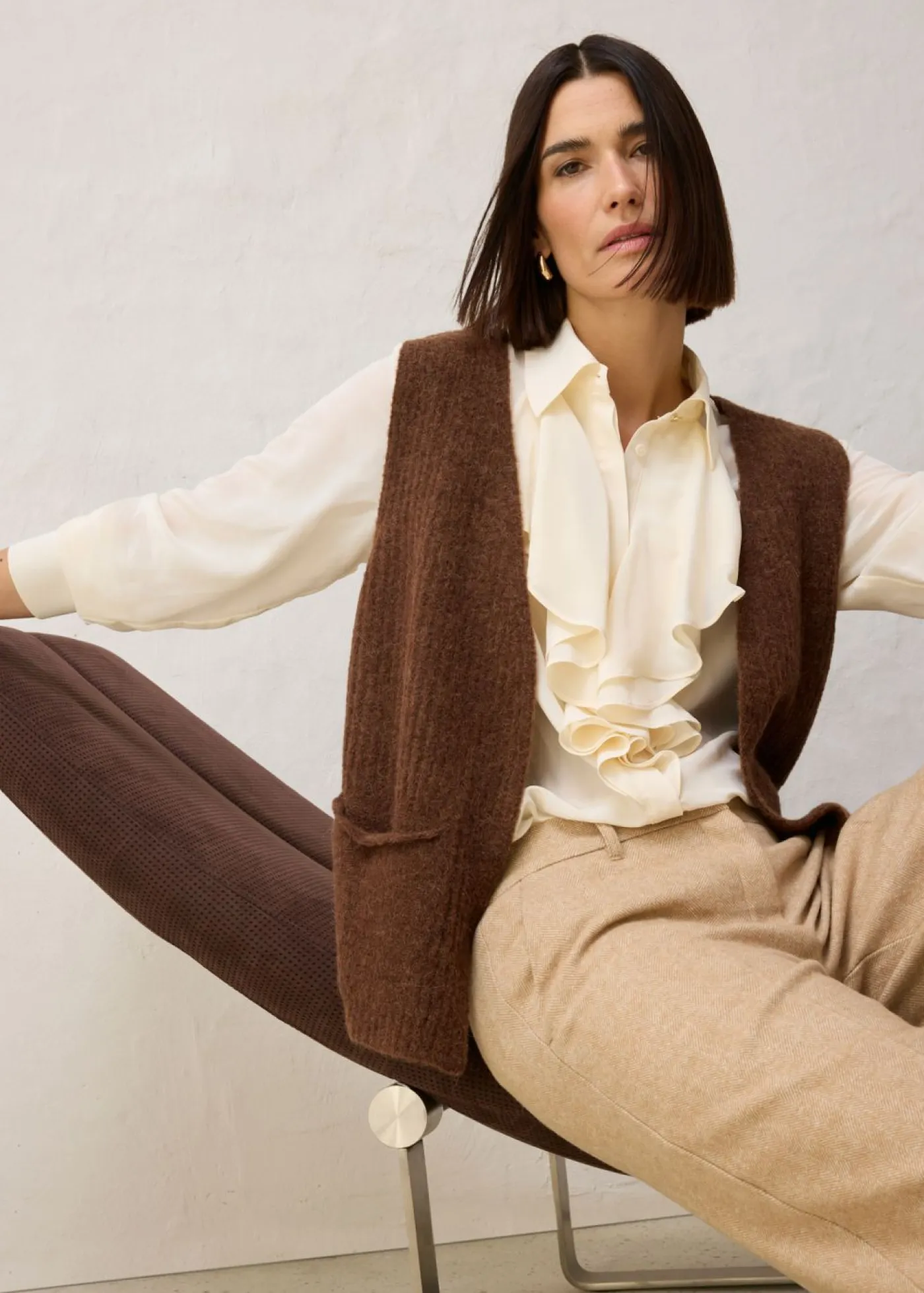 Chaleco de punto grueso con lana de alpaca Mujer Premium|Jerséis