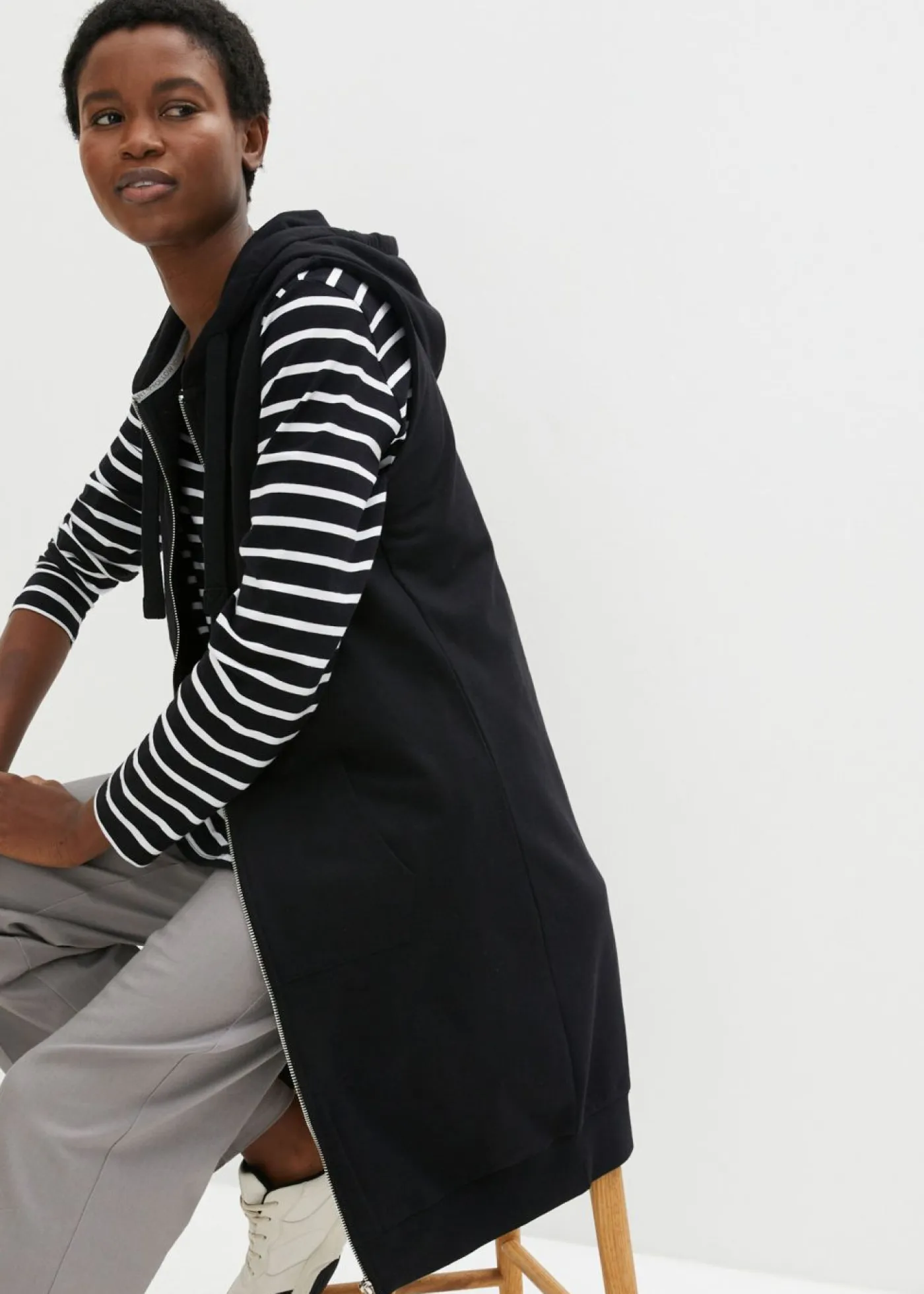 Outlet Chaleco largo tipo sudadera con capucha de mezcla de algodón Mujer Ropa Cómoda|Chaquetas Y Abrigos