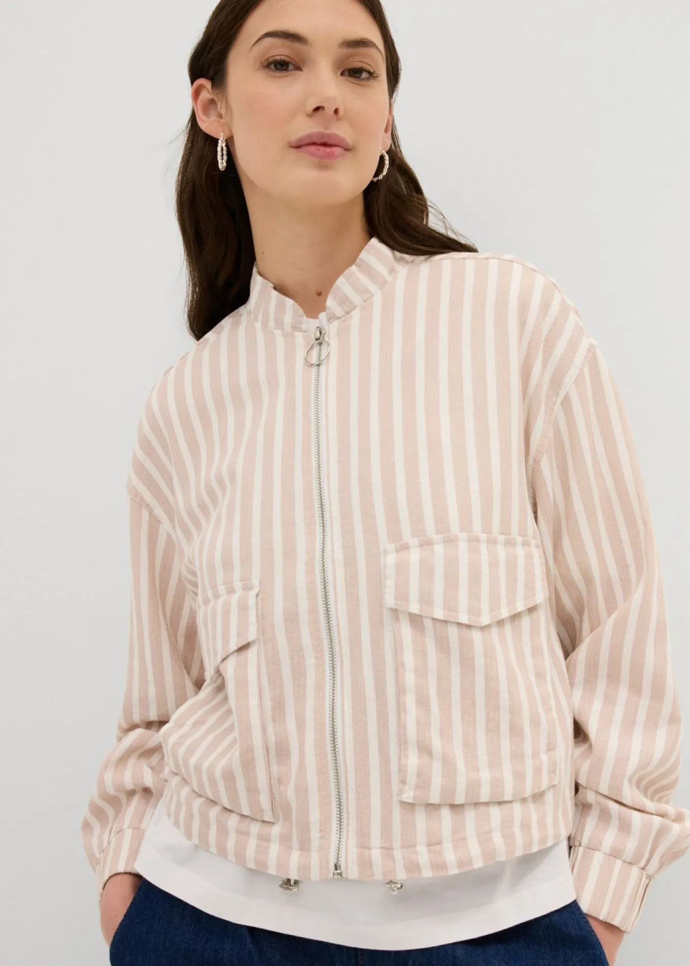 Chaqueta bomber con aspecto de lino Mujer Chaquetas Y Abrigos