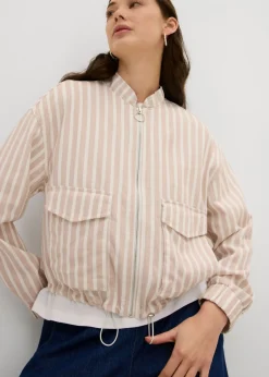 Chaqueta bomber con aspecto de lino Mujer Chaquetas Y Abrigos