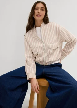 Chaqueta bomber con aspecto de lino Mujer Chaquetas Y Abrigos