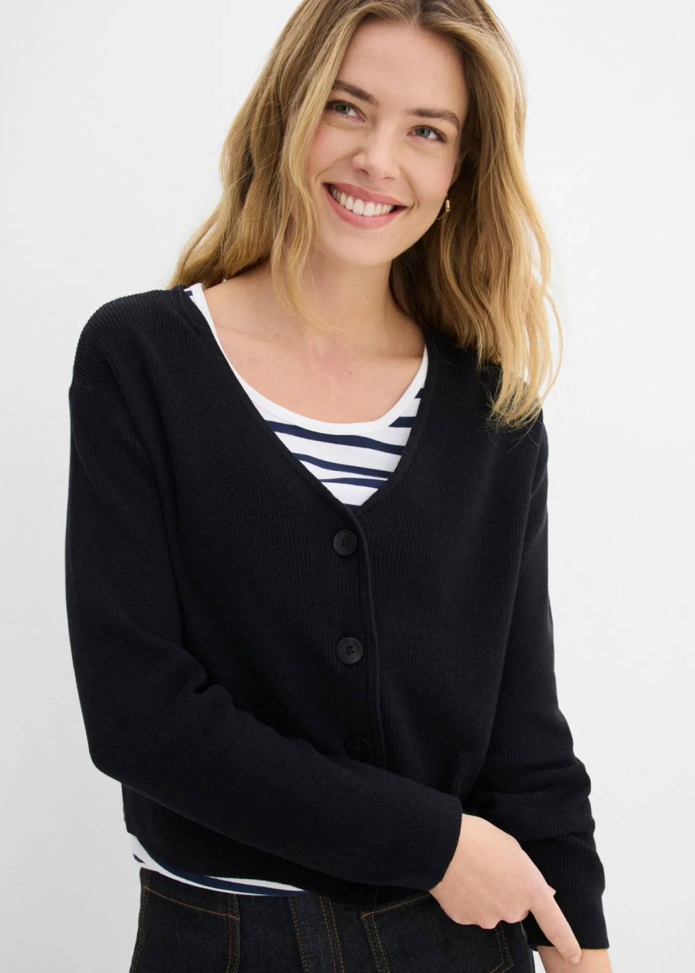 Sale Chaqueta corta de punto de algodón orgánico puro Mujer Básicos|Jerséis