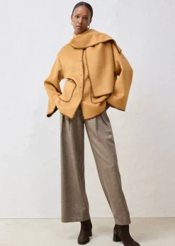 Clearance Chaqueta de lana con bordado decorativo (conjunto de 2 piezas con bufanda) Mujer Premium|Chaquetas Y Abrigos