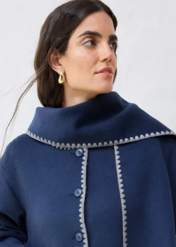 Hot Chaqueta de lana con bordado decorativo (conjunto de 2 piezas con bufanda) Mujer Premium|Chaquetas Y Abrigos