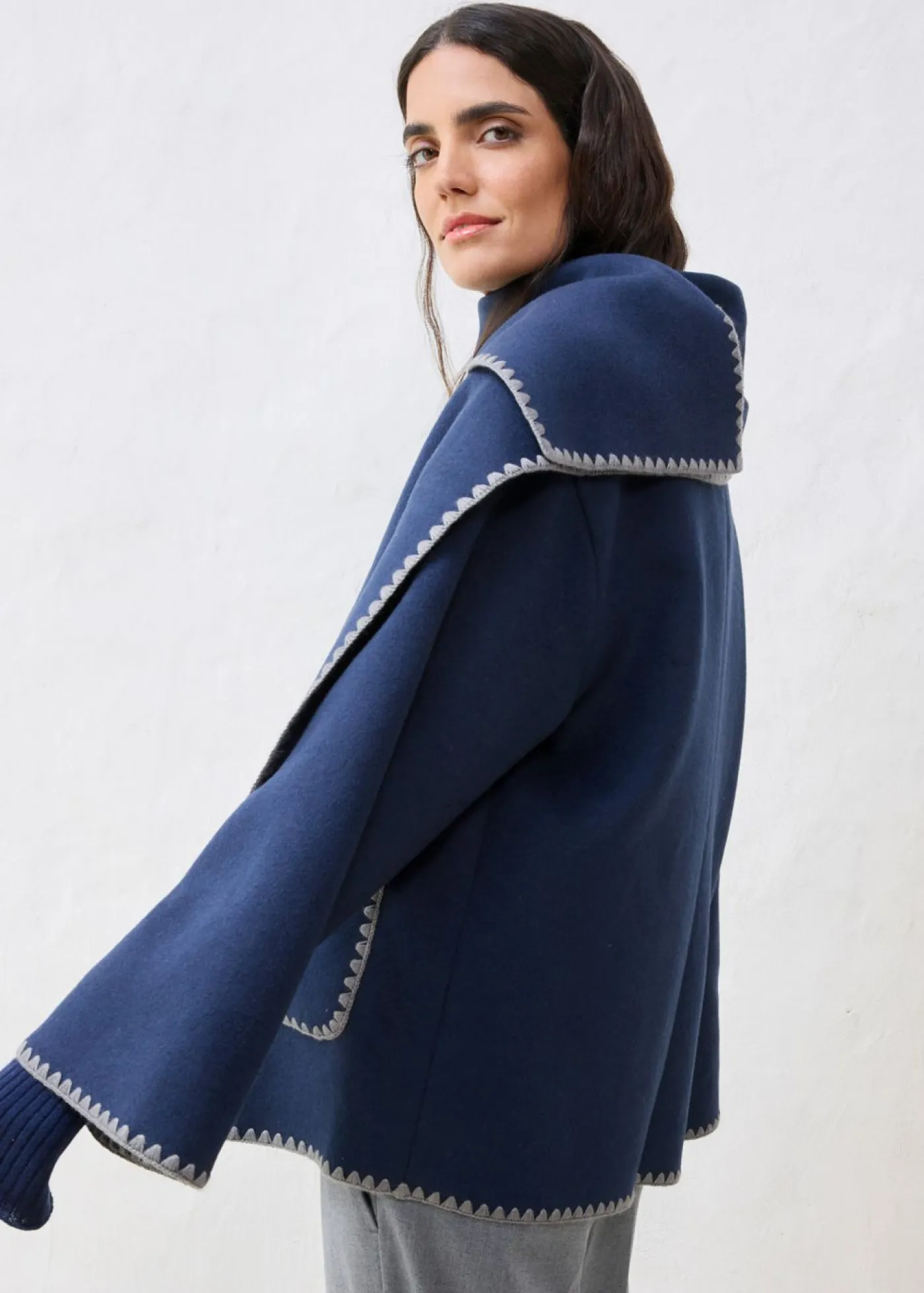 Hot Chaqueta de lana con bordado decorativo (conjunto de 2 piezas con bufanda) Mujer Premium|Chaquetas Y Abrigos