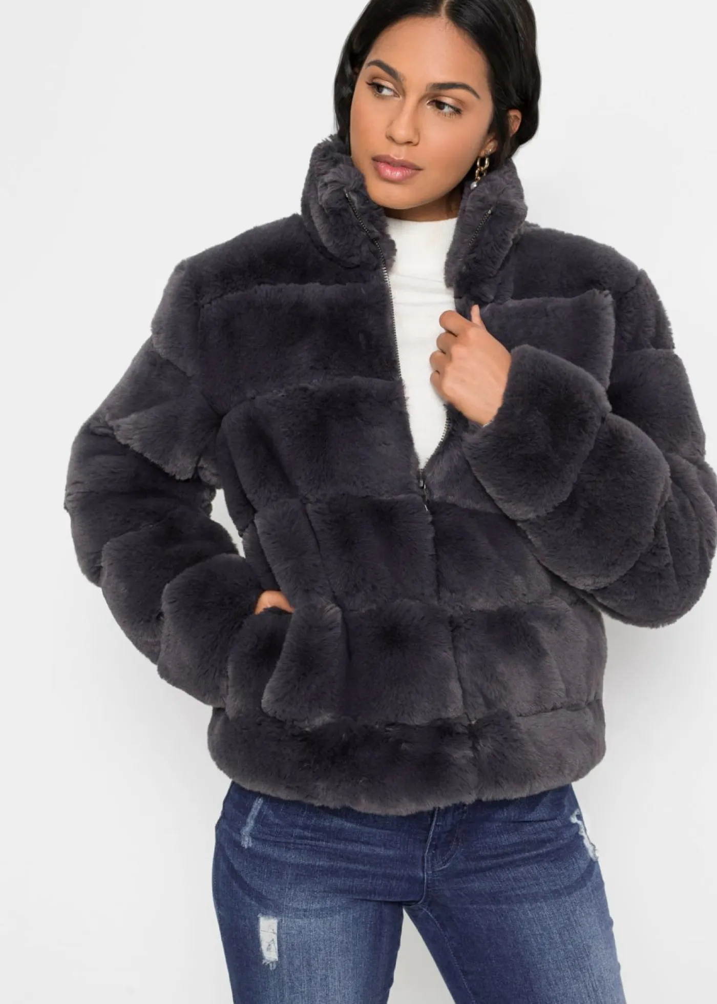 Discount Chaqueta de pelo sintético con cremallera Mujer Chaquetas Y Abrigos