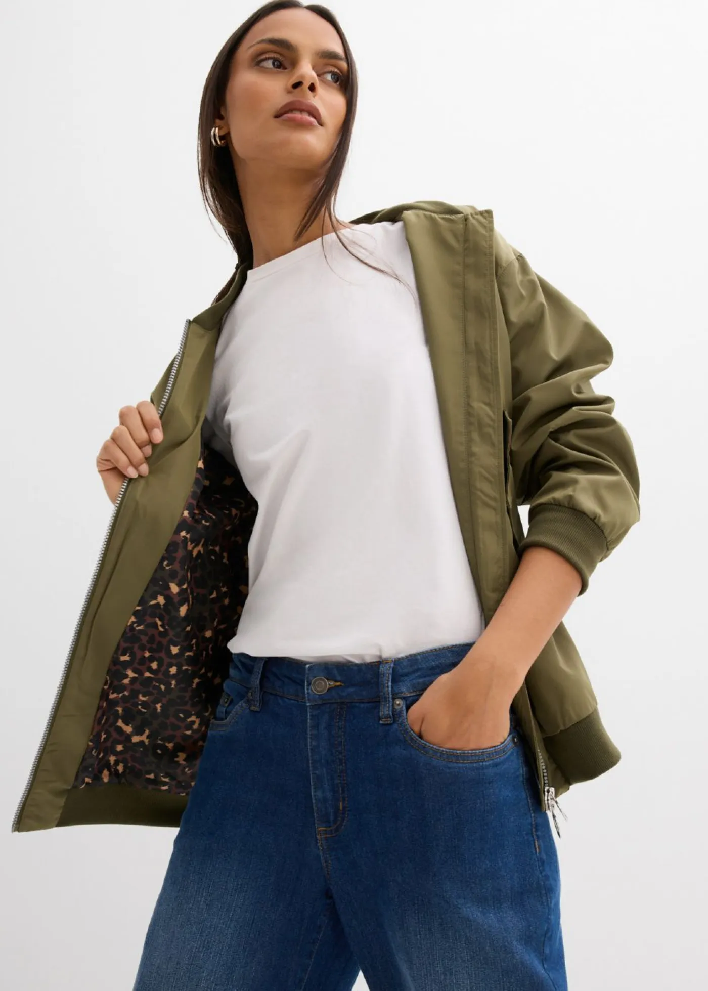 Outlet Chaqueta de piloto ancha con forro de leopardo Mujer Chaquetas Y Abrigos