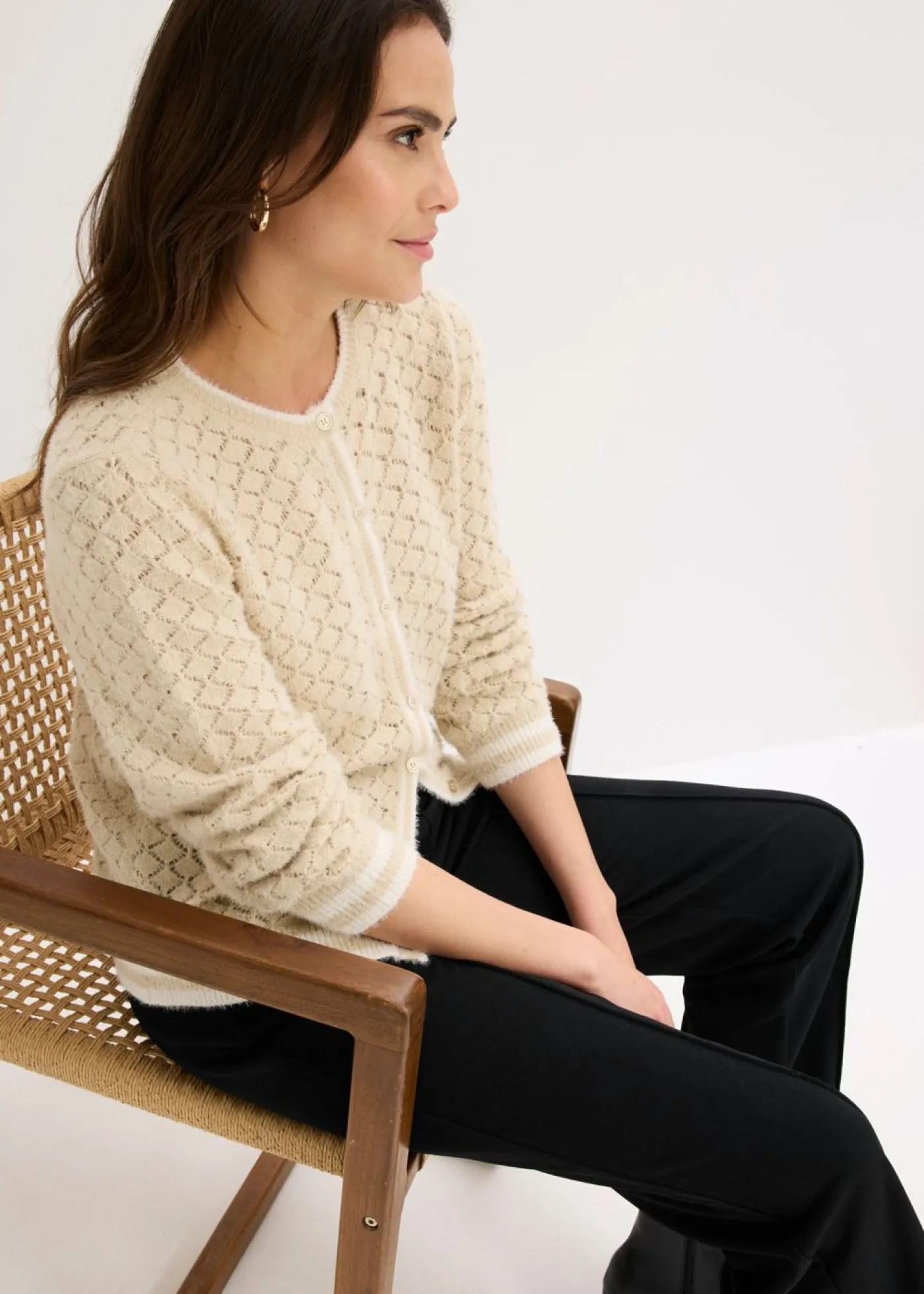 New Chaqueta de punto ajour con hilo suave Mujer Jerséis|Novedades