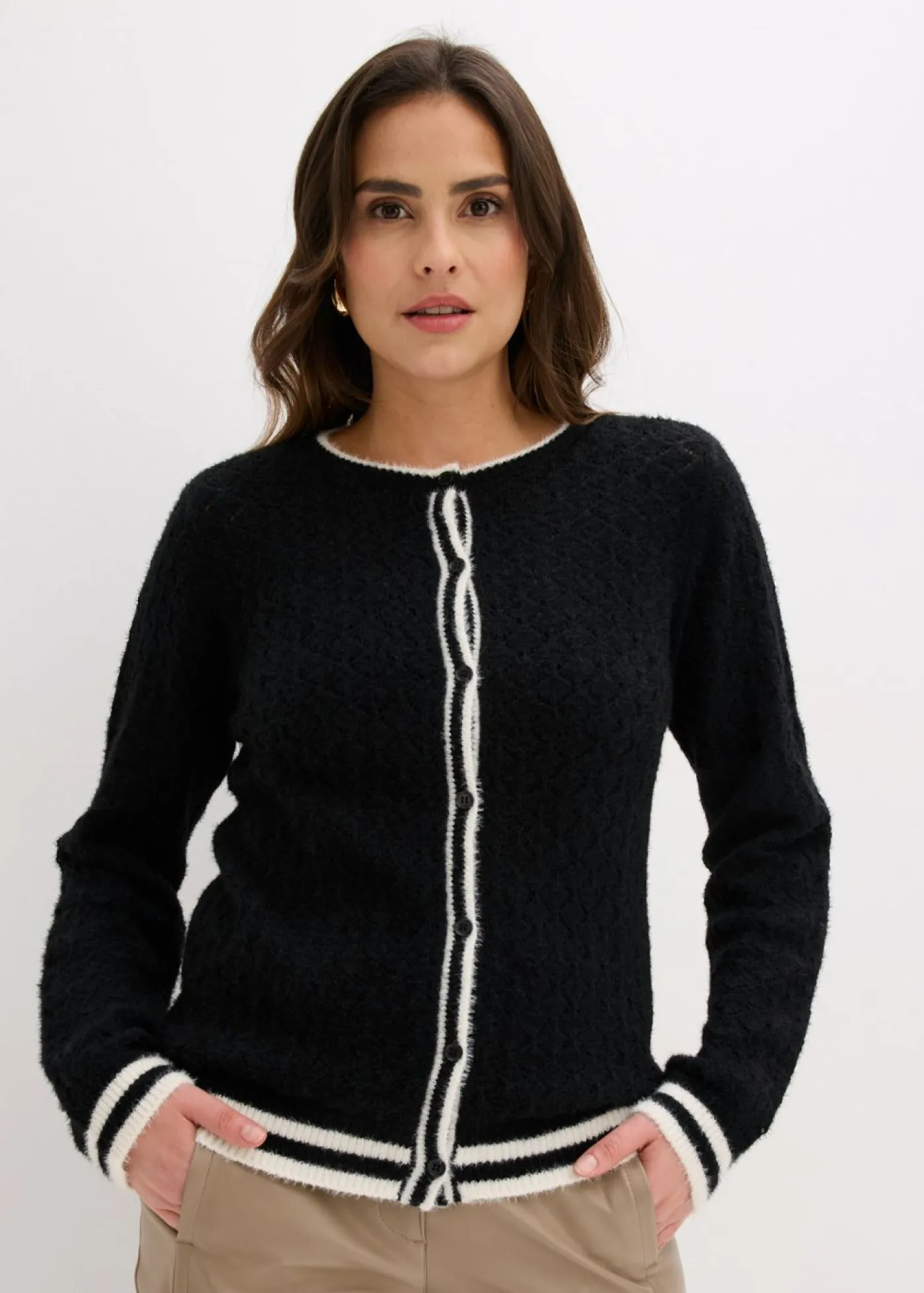 Chaqueta de punto ajour con hilo suave Mujer Jerséis|Novedades