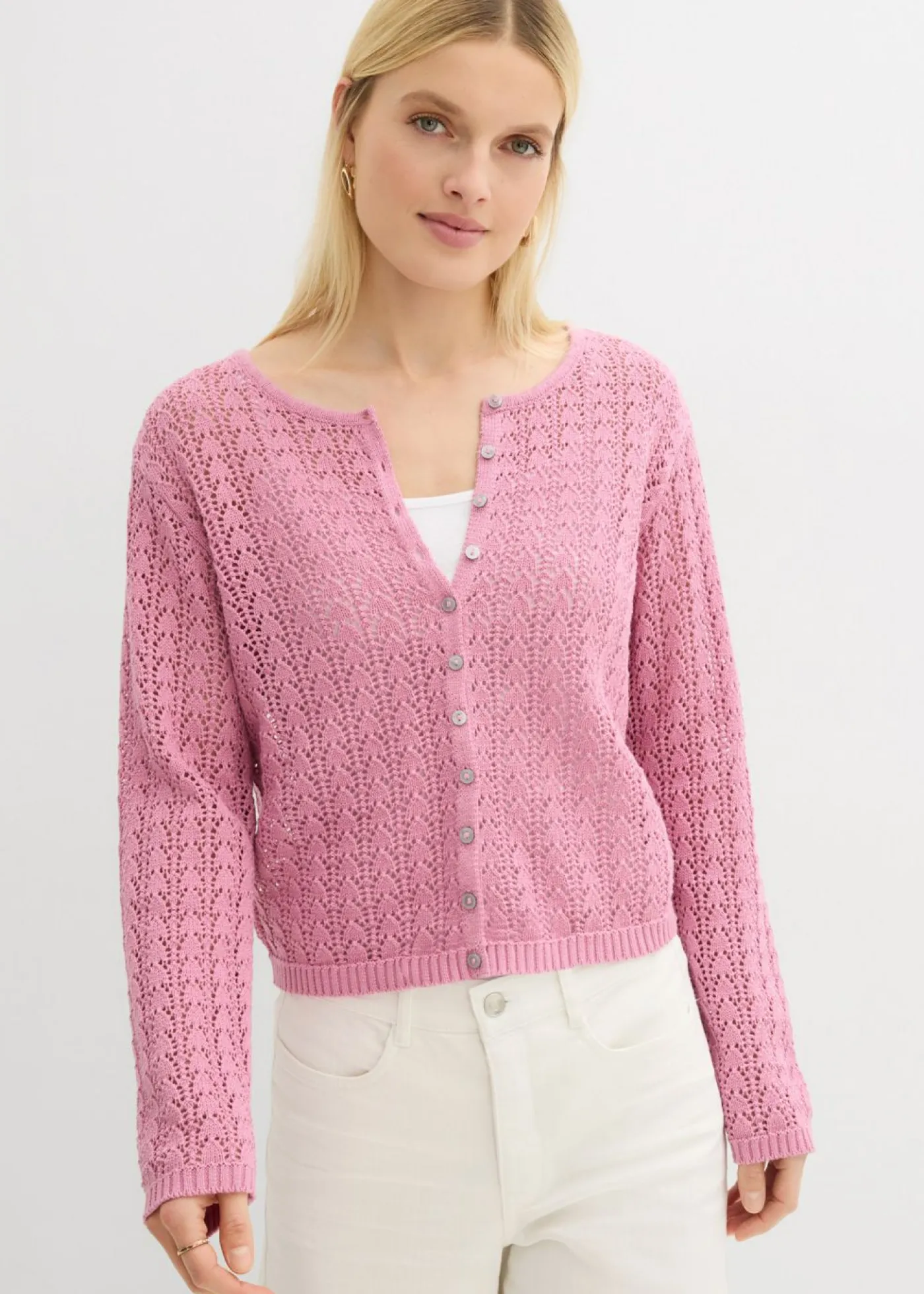 New Chaqueta de punto ajour de algodón puro Mujer Jerséis|Novedades