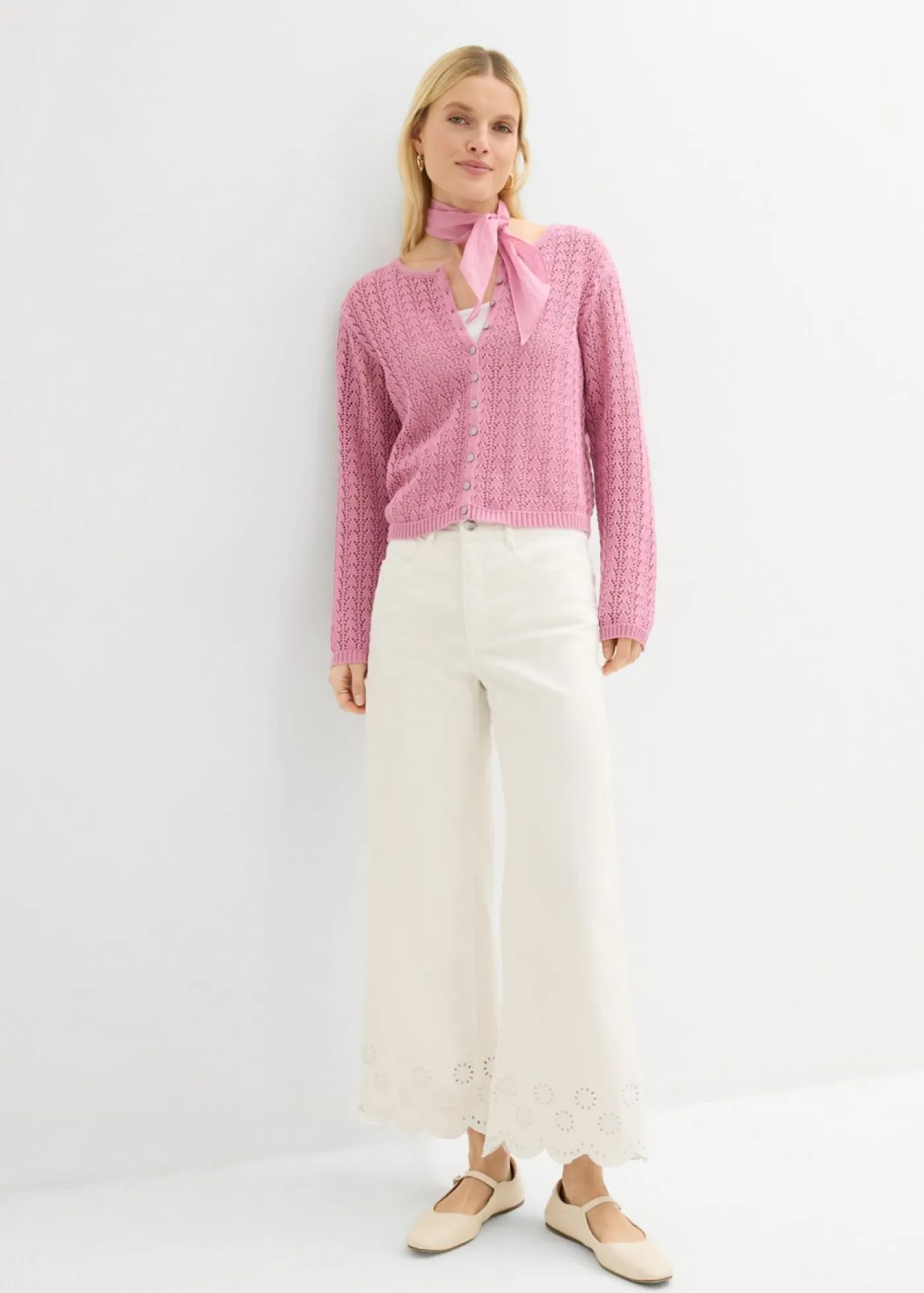 New Chaqueta de punto ajour de algodón puro Mujer Jerséis|Novedades