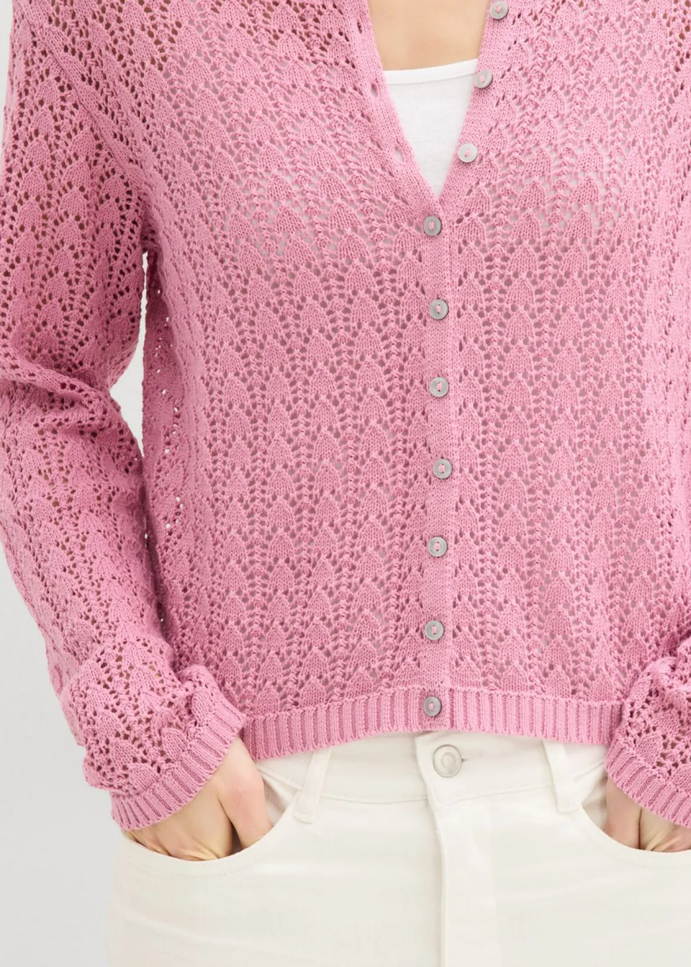 New Chaqueta de punto ajour de algodón puro Mujer Jerséis|Novedades