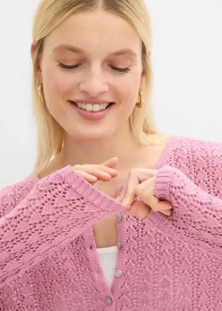 New Chaqueta de punto ajour de algodón puro Mujer Jerséis|Novedades