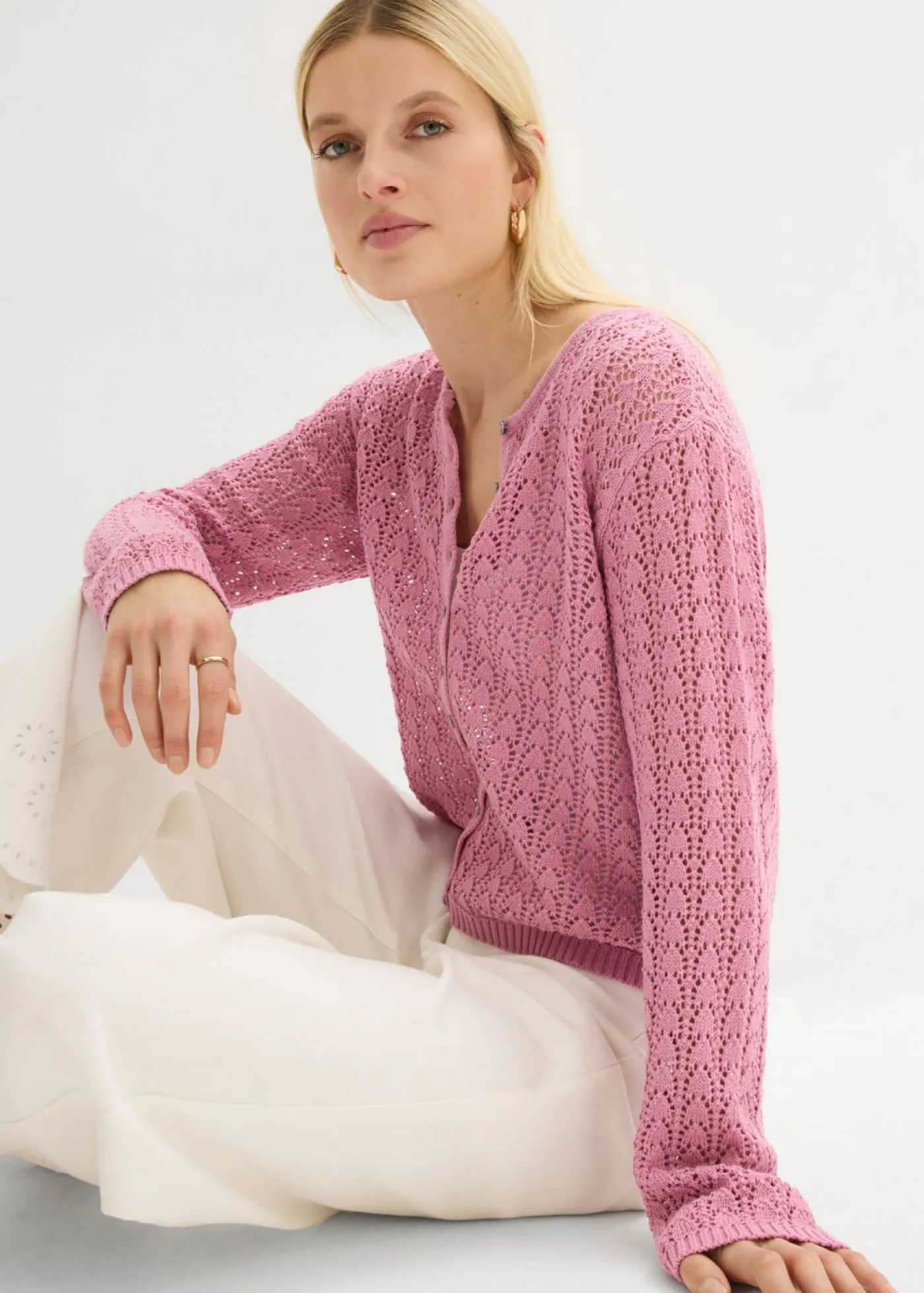 New Chaqueta de punto ajour de algodón puro Mujer Jerséis|Novedades