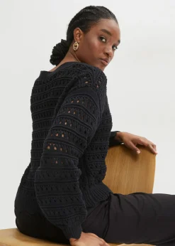 Hot Chaqueta de punto ajour de algodón puro Mujer Jerséis|Ropa De Punto