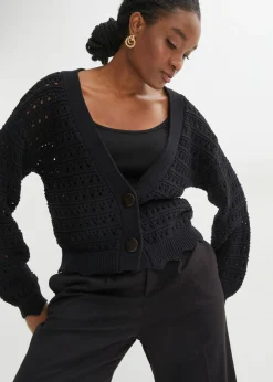 Hot Chaqueta de punto ajour de algodón puro Mujer Jerséis|Ropa De Punto