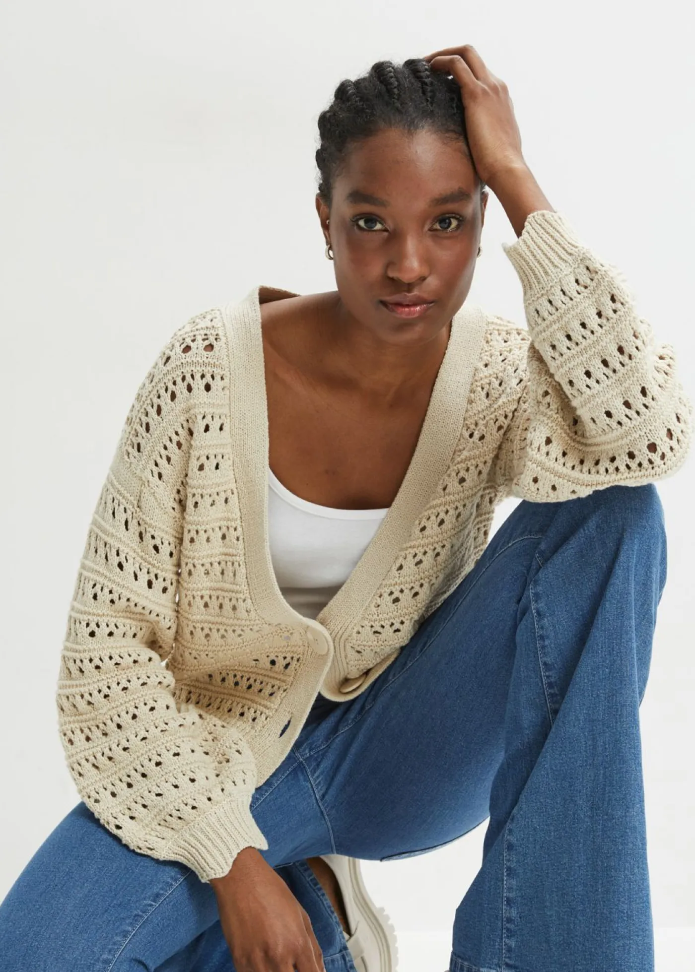 New Chaqueta de punto ajour de algodón puro Mujer Jerséis|Ropa De Punto