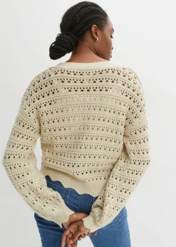 New Chaqueta de punto ajour de algodón puro Mujer Jerséis|Ropa De Punto