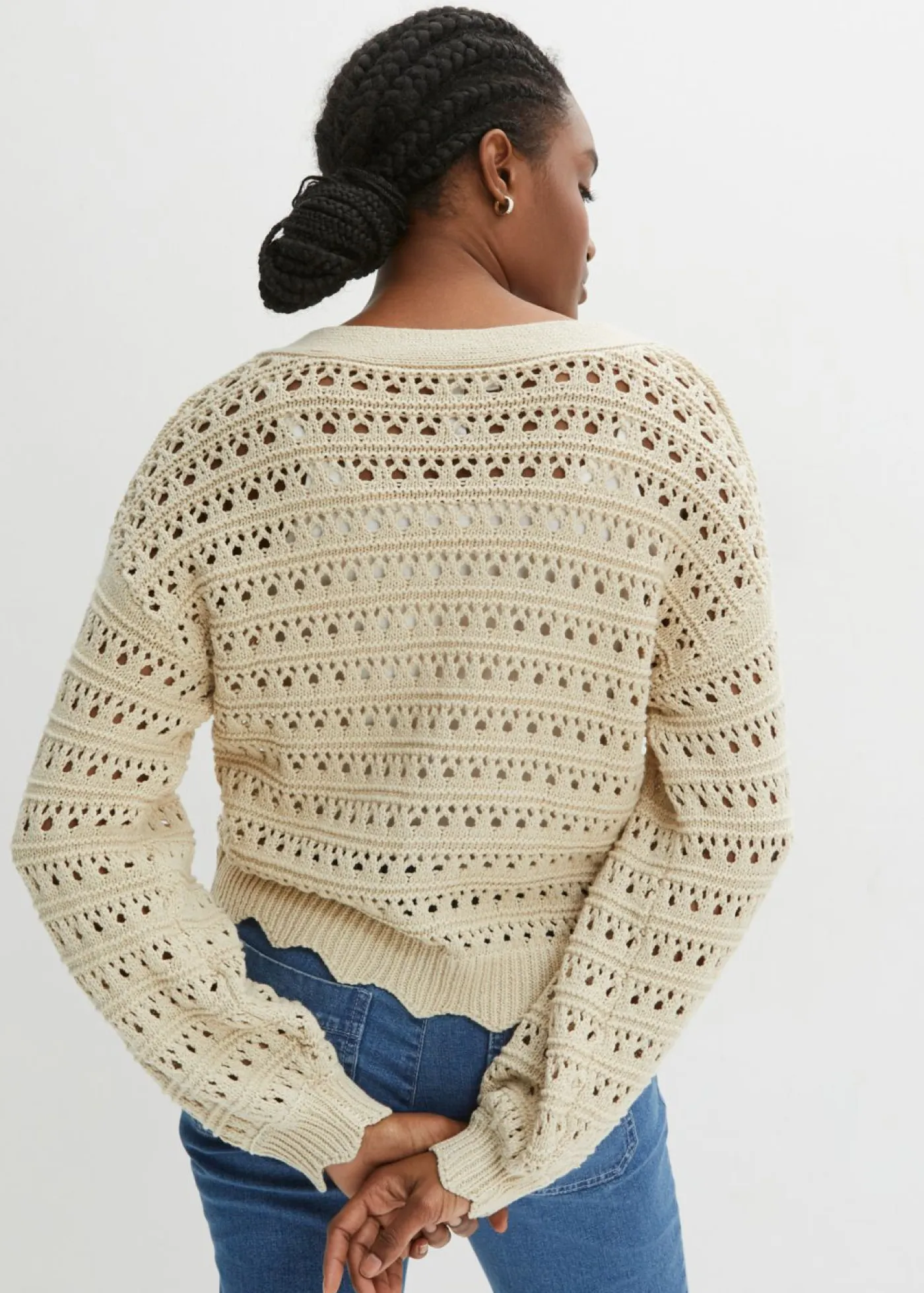 New Chaqueta de punto ajour de algodón puro Mujer Jerséis|Ropa De Punto