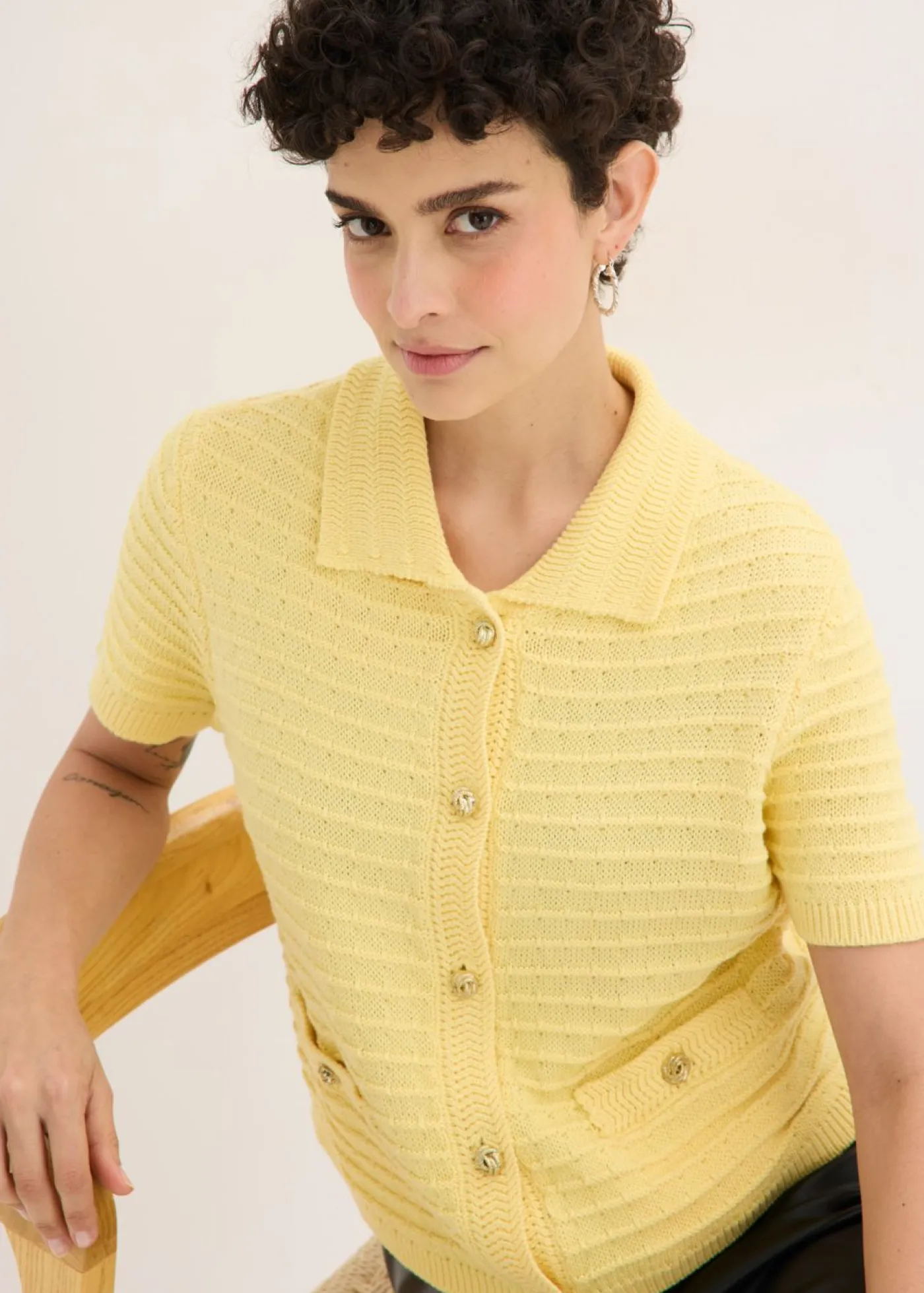 Chaqueta de punto con botones decorativos Mujer Jerséis|Ropa De Punto