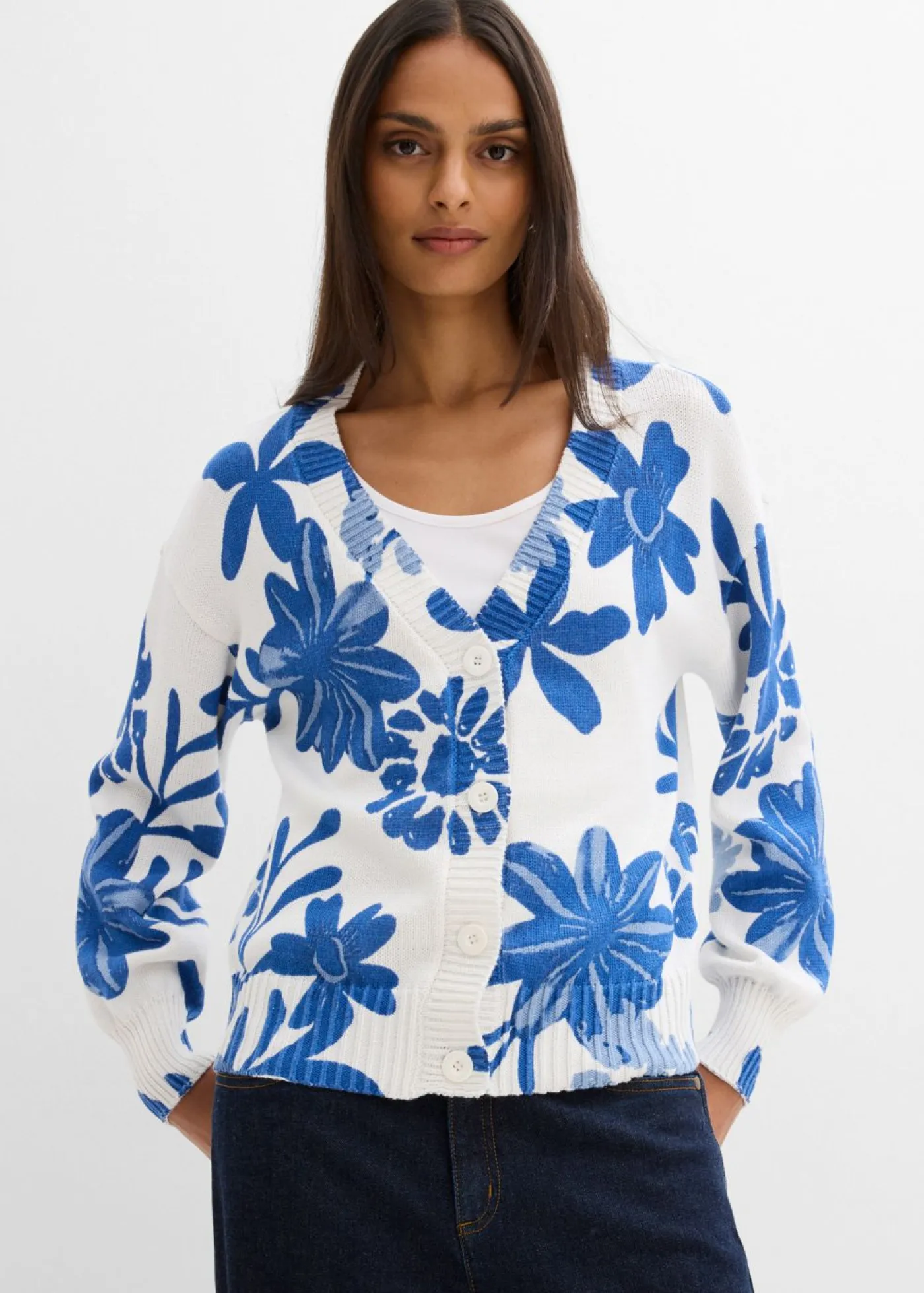 Online Chaqueta de punto con estampado de flores Mujer Jerséis|Ropa De Punto