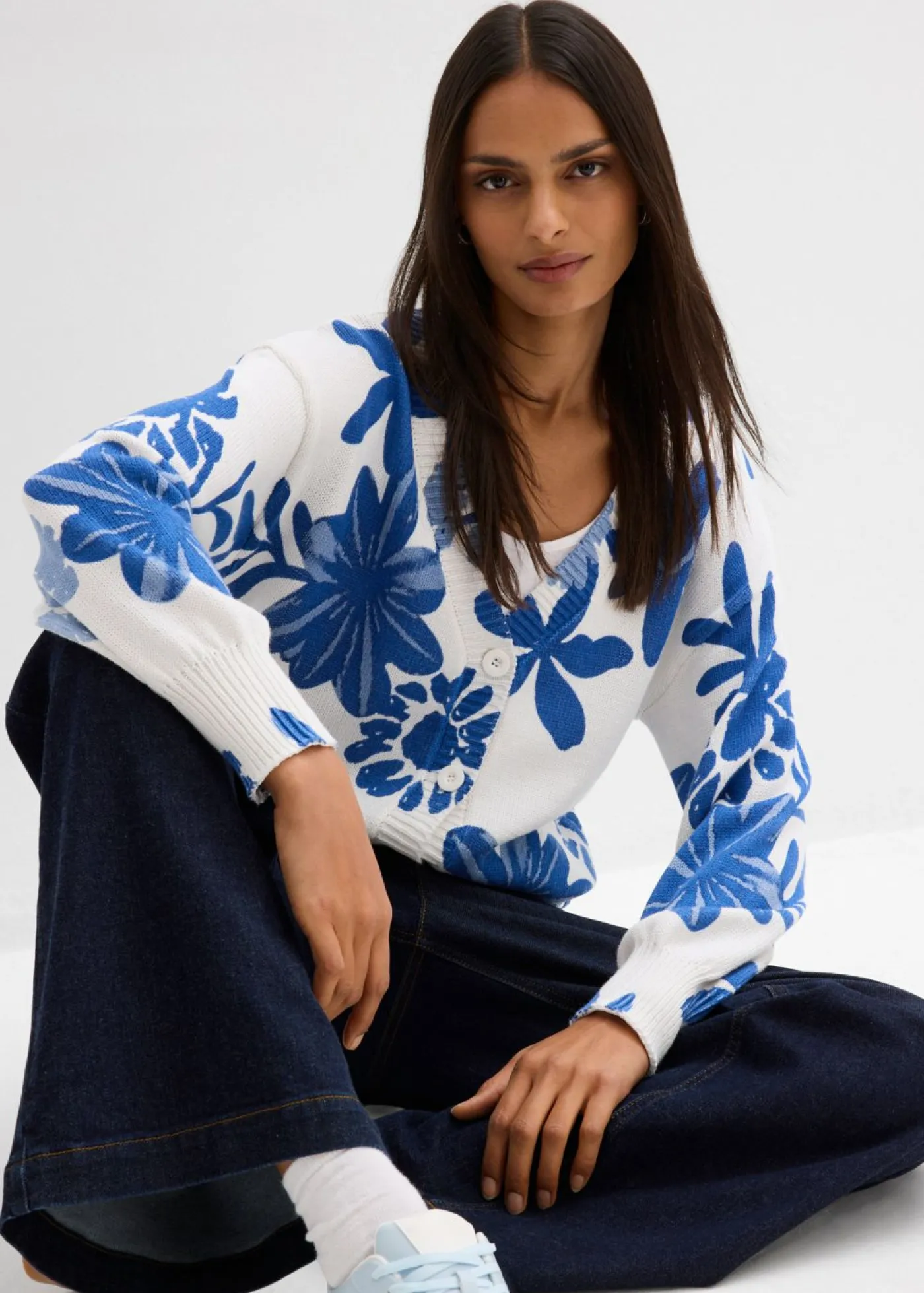 Online Chaqueta de punto con estampado de flores Mujer Jerséis|Ropa De Punto