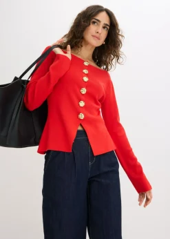 Chaqueta de punto con peplum y botones decorativos Mujer Jerséis|Ropa De Punto