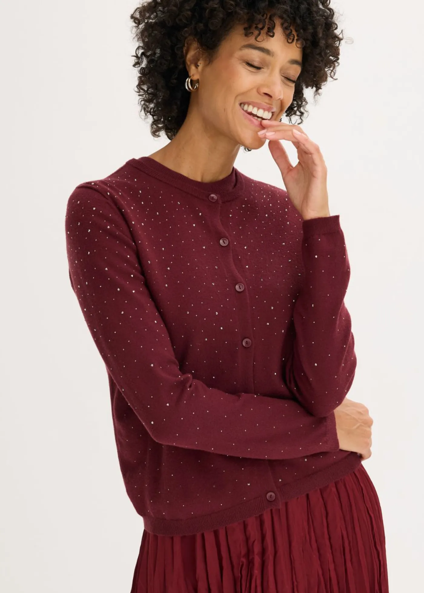 Outlet Chaqueta de punto con piedras brillantes Mujer Jerséis|Ropa De Punto