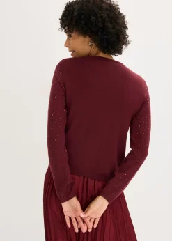 Outlet Chaqueta de punto con piedras brillantes Mujer Jerséis|Ropa De Punto