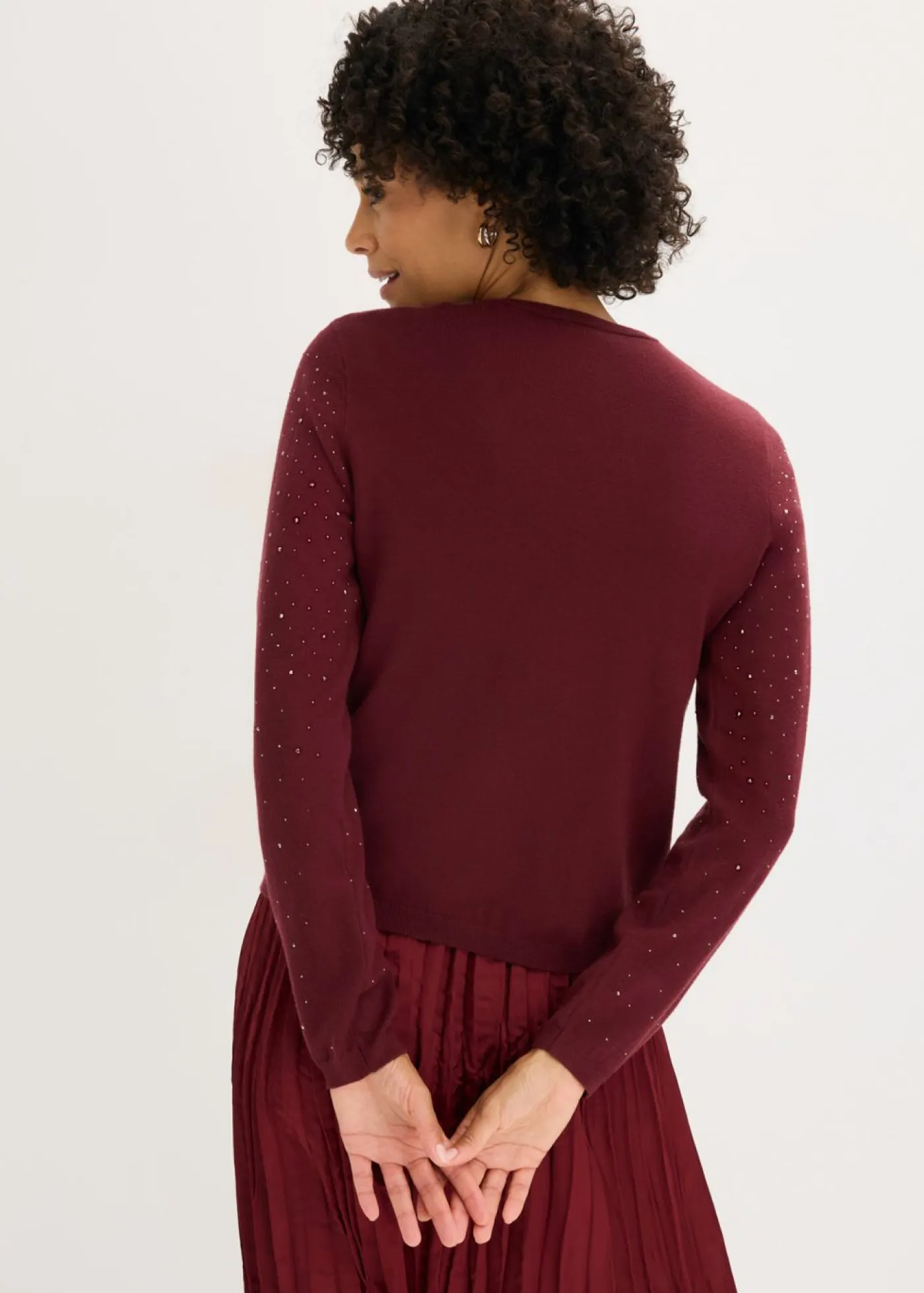 Outlet Chaqueta de punto con piedras brillantes Mujer Jerséis|Ropa De Punto