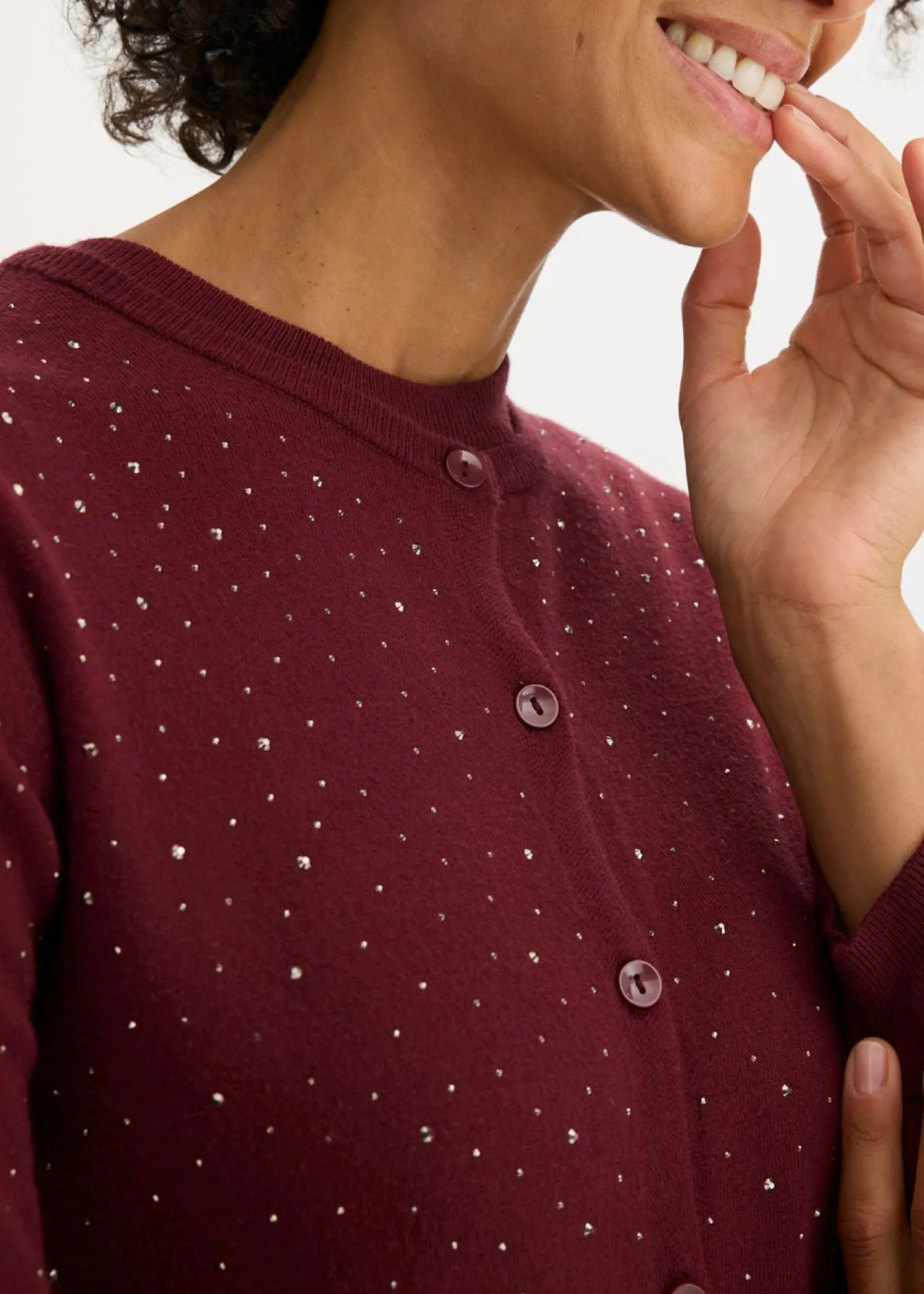 Outlet Chaqueta de punto con piedras brillantes Mujer Jerséis|Ropa De Punto