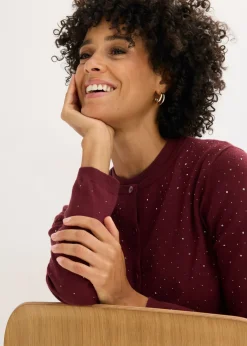 Outlet Chaqueta de punto con piedras brillantes Mujer Jerséis|Ropa De Punto
